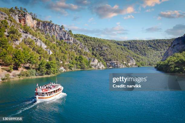 ship with tourists at krka national park - croatia tourist stock pictures, royalty-free photos & images