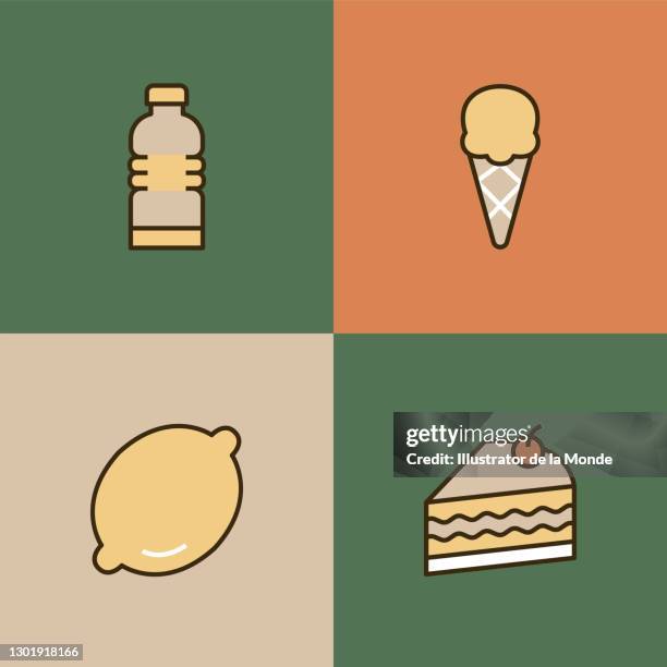 snacks multi color icons - drinking lemonade stock illustrations
