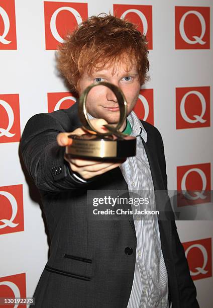 Ed Sheeran, winner of Breakthrough Artist at the Q awards at The Grosvenor House Hotel on October 24, 2011 in London, England.