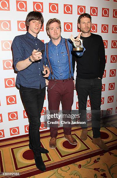 Nick Hodgson, Ricky Wilson and Simon Rix winner of Q Innovation in Sound at the Q awards at The Grosvenor House Hotel on October 24, 2011 in London,...