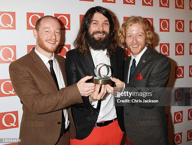 Simon Neil, Ben Johnston and James Johnston of Best Live Act Winner Biffy Clyro pose at the Q awards at The Grosvenor House Hotel on October 24, 2011...