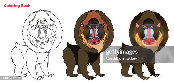 cute mandrill coloring book - baboon stock illustrations