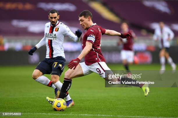 Andrea Belotti of Torino FC crosses the ball during the Serie A match between Torino FC and Genoa CFC at Stadio Olimpico di Torino on February 13,...