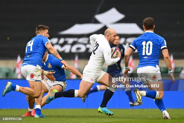 Dan Robson of England makes a break during the Guinness Six Nations match between England and Italy at Twickenham Stadium on February 13, 2021 in...