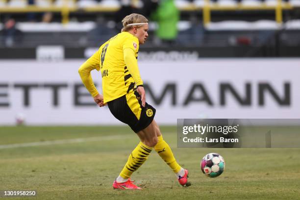 Erling Haaland of Borussia Dortmund during the Bundesliga match between Borussia Dortmund and TSG Hoffenheim at Signal Iduna Park on February 13,...