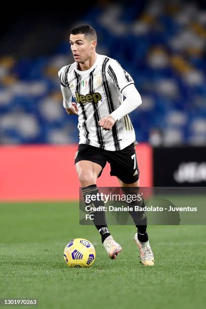 Cristiano Ronaldo of Juventus controls the ball during the Serie A match between SSC Napoli and Juventus at Stadio Diego Armando Maradona on February...