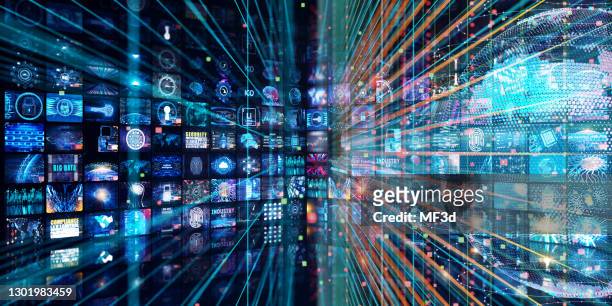 media concept with tv screens - the media stock pictures, royalty-free photos & images