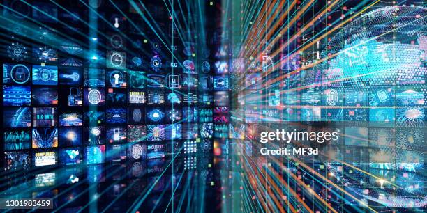 media concept with tv screens - media stock pictures, royalty-free photos & images