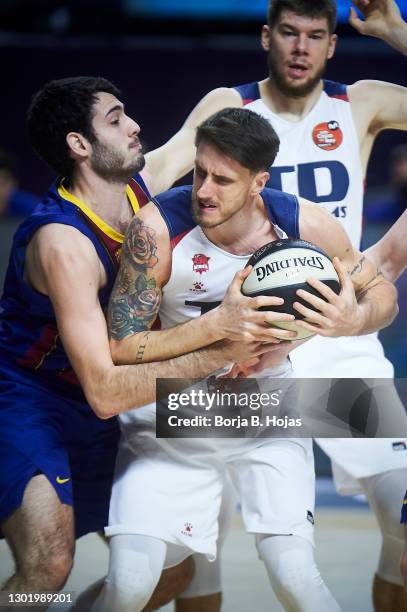 Alex Abrines of Barsa and Achille Polonara of TD System Baskonia during Semi Finals of King's Cup match between Barsa and TD System Baskonia at...