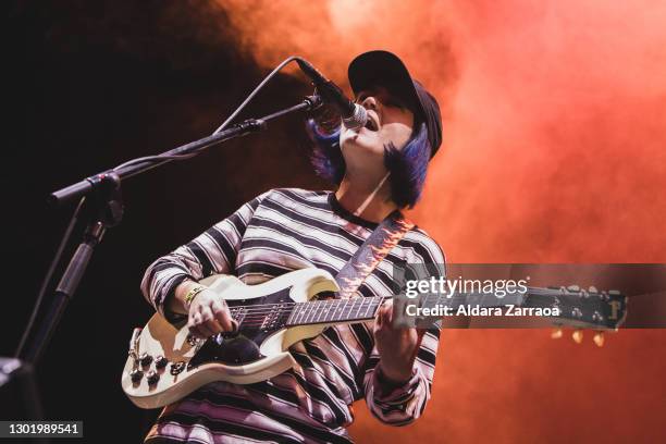 Spanish singer and guitarist Elena Nieto of Yawners performs on stage at Madrid Brillante Festival at Teatro Reina Victoria on February 13, 2021 in...