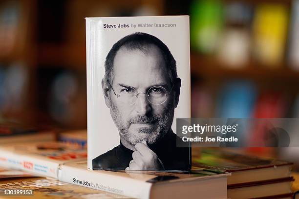 Copy of the newly released biography of Apple co-founder and former CEO Steve Jobs is displayed at the Books & Books store on October 24, 2011 in...