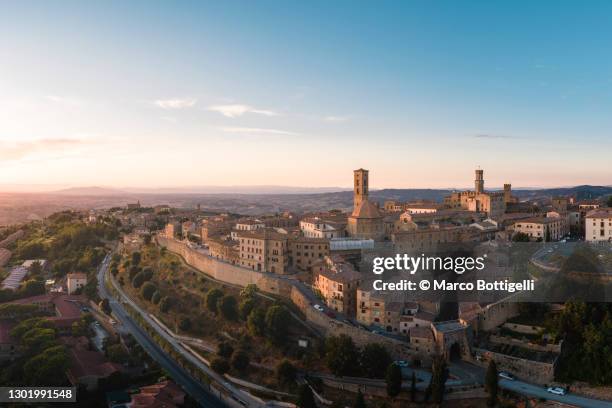 aerial view of volterra, pisa province, italy - pisa italy stock pictures, royalty-free photos & images
