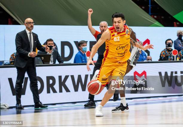 Carlos Delfino of Carpegna Prosciutto Pesaro in action during the LBA Frecciarossa Final Eight 2021 match between Happy Casa Brindisi and Carpegna...