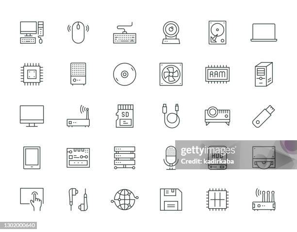 ilustraciones, imágenes clip art, dibujos animados e iconos de stock de tecnología informática serie de línea delgada - mother board