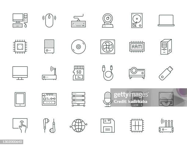 ilustrações de stock, clip art, desenhos animados e ícones de computer technology thin line series - cabo