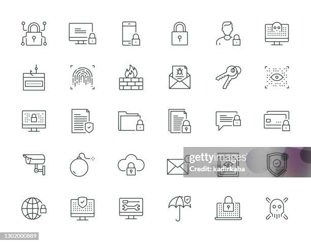 cyber secuirty thin line serie - fingerprint scanner stock-grafiken, -clipart, -cartoons und -symbole