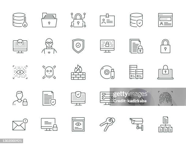 datensicherheits-thin line-serie - cybersecurity stock-grafiken, -clipart, -cartoons und -symbole