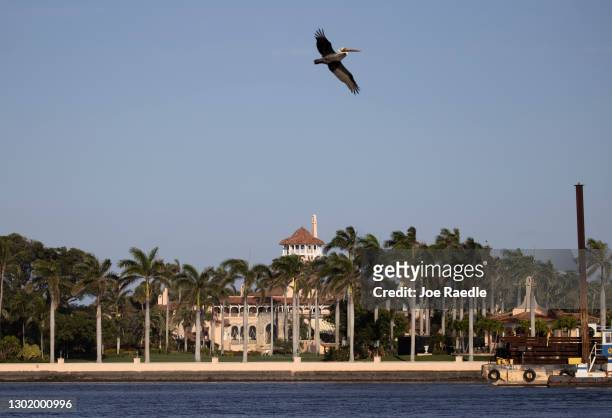 Former President Donald Trump's Mar-a-Lago resort where he resides after leaving the White House on February 13, 2021 in Palm Beach, Florida. The...