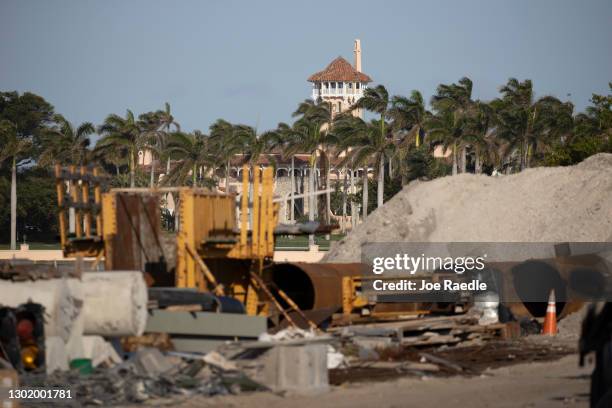 Former President Donald Trump's Mar-a-Lago resort where he resides after leaving the White House on February 13, 2021 in Palm Beach, Florida. The...