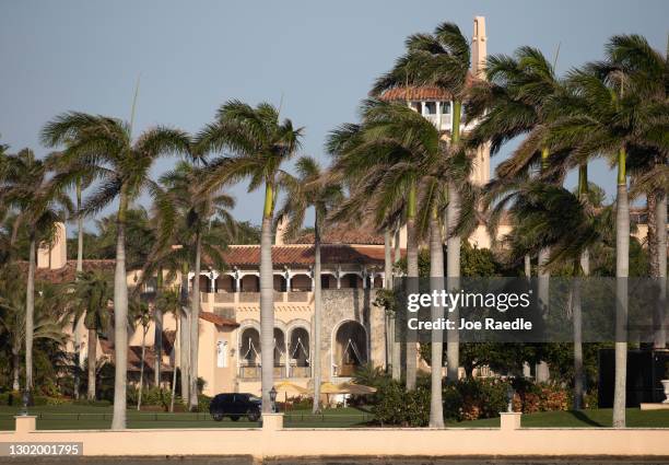 Former President Donald Trump's Mar-a-Lago resort where he resides after leaving the White House on February 13, 2021 in Palm Beach, Florida. The...