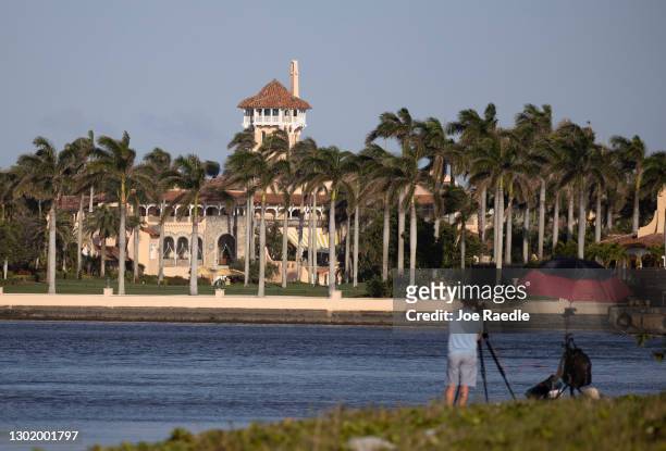 Former President Donald Trump's Mar-a-Lago resort where he resides after leaving the White House on February 13, 2021 in Palm Beach, Florida. The...