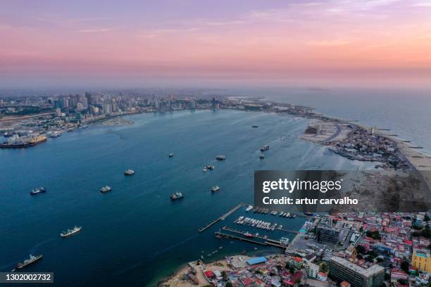 luanda bay from above - angola water stock pictures, royalty-free photos & images