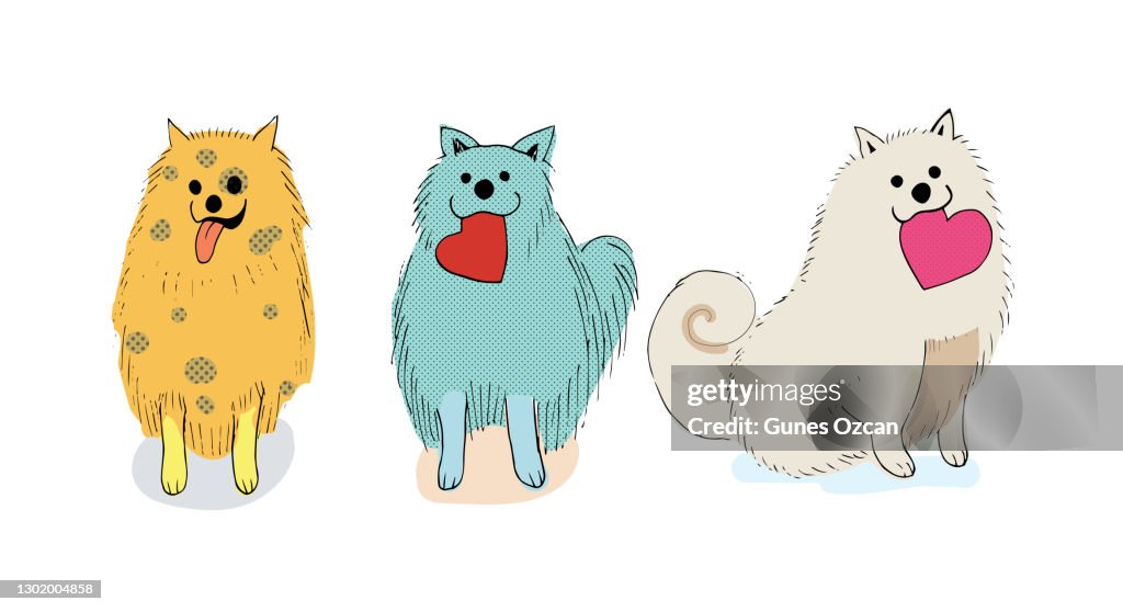 Three Dogs Posing For Picture Holding Hearts Cute Dogs Doodle High-Res  Vector Graphic - Getty Images