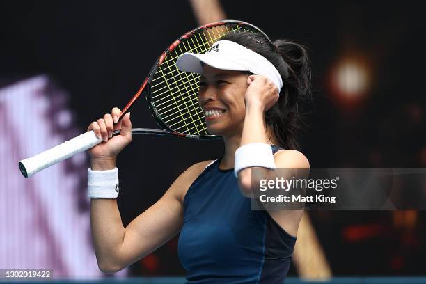 Su-Wei Hsieh of Chinese Taipei celebrates victory in her Women's Singles fourth round match against Marketa Vondrousova of Czech Republic during day...