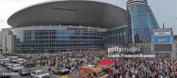 The exterior of the home of the Nashville Predators, the Bridgestone Arena, in Nashville, Tennessee.