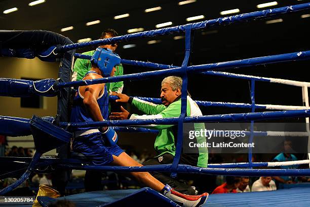 Juan Hiracheta of Mexico during the Super Heavy over 91 kg in the 2011 XVI Pan American Games at the Arena Expo Guadalajara on October 24, 2011 in...