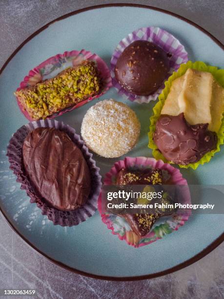 assortment of homemade pastry - coconut biscuits stockfoto's en -beelden