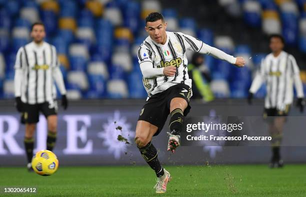 Cristiano Ronaldo of Juventus during the Serie A match between SSC Napoli and Juventus at Stadio Diego Armando Maradona on February 13, 2021 in...