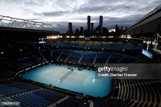 General view inside Rod Laver Arena during the Women's Singles fourth round match between Simona Halep of Romania and Iga Swiatek of Poland during...