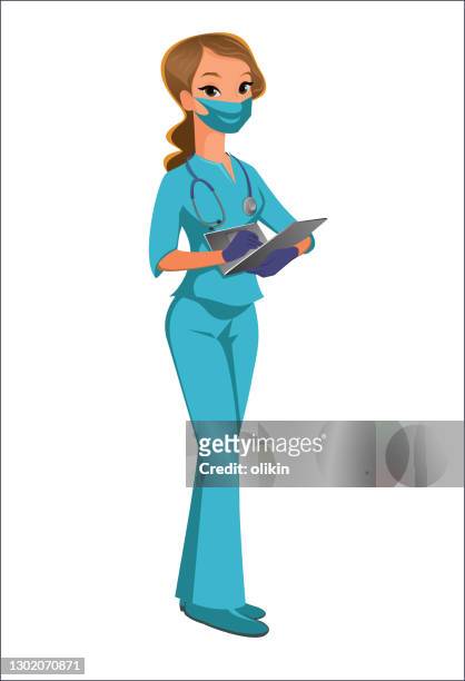 medical worker in mask with laptop - beige suit stock illustrations