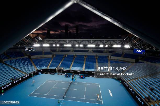 General view inside Margaret Court Arena during the Men's Singles fourth round match between Alexander Zverev of Germany and Dusan Lajovic of Serbia...