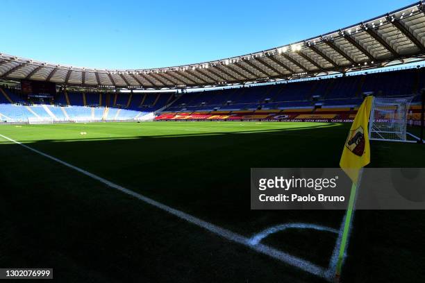General view inside the stadium prior to the Serie A match between AS Roma and Udinese Calcio at Stadio Olimpico on February 14, 2021 in Rome, Italy....