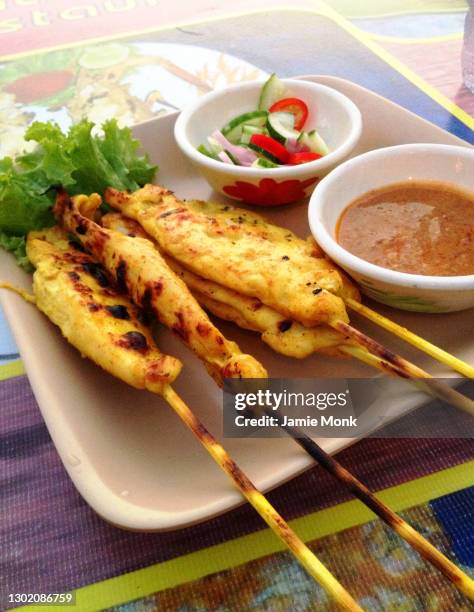 thai food - chicken satay - satay stock pictures, royalty-free photos & images