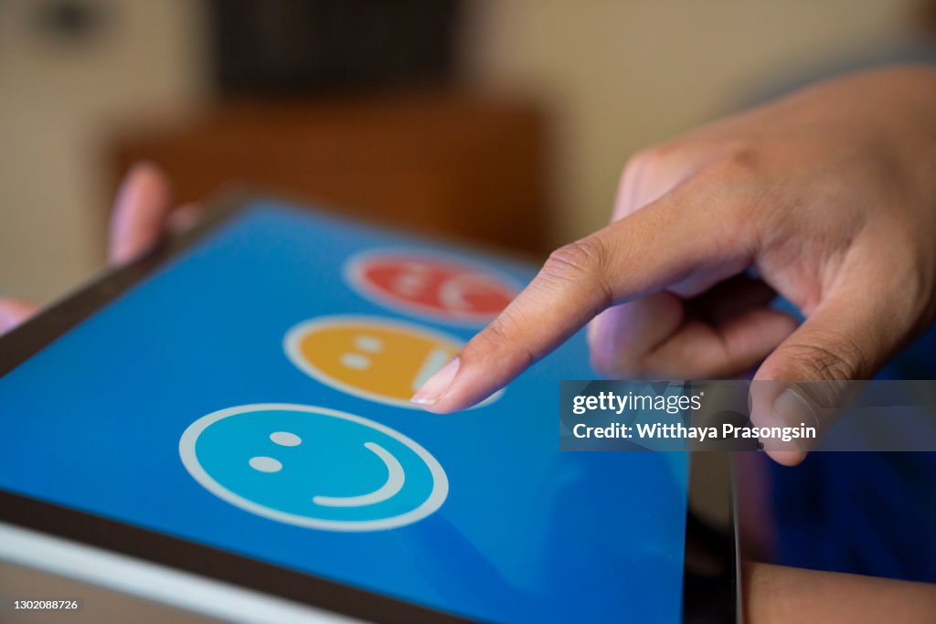 Survey, poll or questionnaire for user experience or customer satisfaction research. Quality control and feedback concept