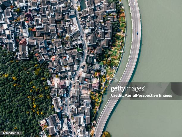 top view of traditional residential buildings - chinese car home stockfoto's en -beelden