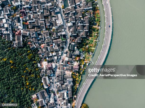top view of traditional residential buildings - housing development photos stock pictures, royalty-free photos & images