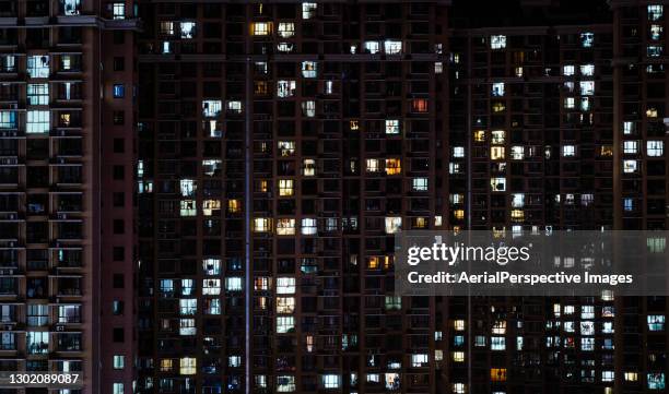 residential neighborhood at night - building story stock-fotos und bilder