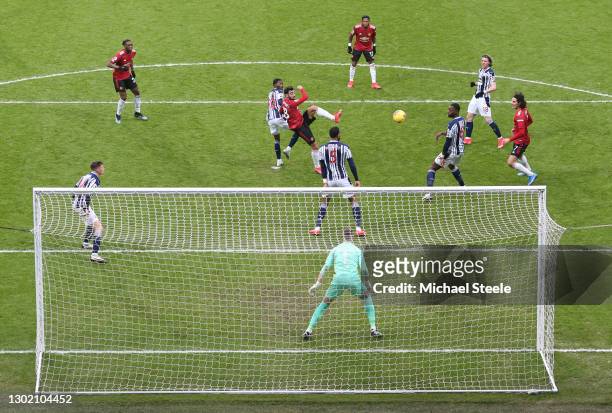 Bruno Fernandes of Manchester United scores their side's first goal during the Premier League match between West Bromwich Albion and Manchester...