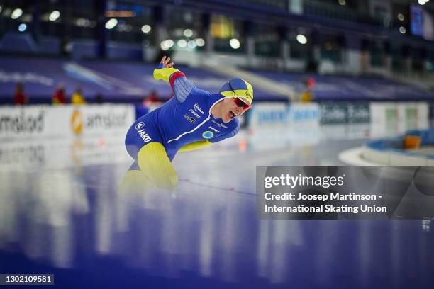 Nils van der Poel of Sweden competes in the Men's 10000m during day 4 of the ISU World Speed Skating Championships at Thialf on February 14, 2021 in...