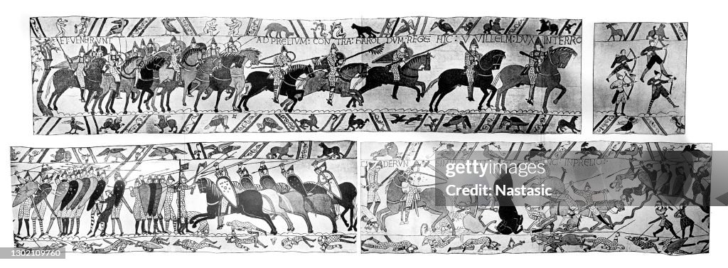 Antique illustration of Bayeux Tapestry