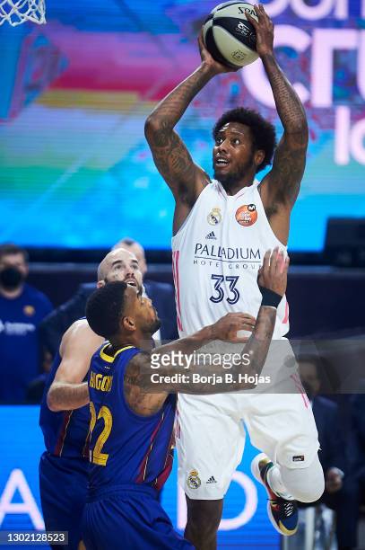 Trey Thompkins of Real Madrid and Cory Higgins of Barsa during Finals King's Cup match between Real Madrid and Barsa at Wizink Center on February 14,...