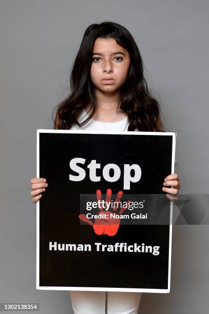 Brielle Trujillo poses for a photo shoot as Cosmopolitan NYFW brings awareness against child sex trafficking at New Yorker Hotel on February 14, 2021...