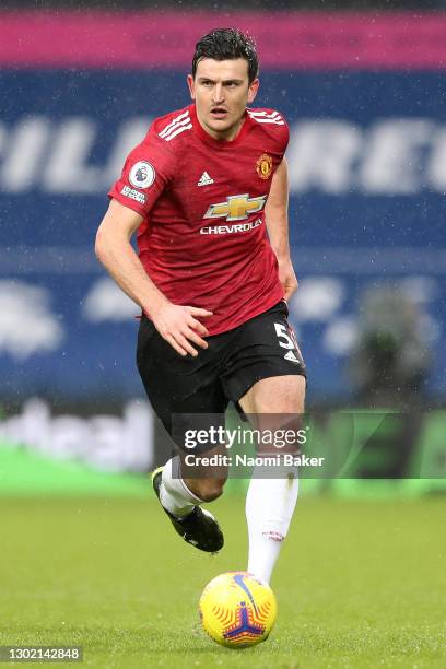 Harry Maguire of Manchester United in action during the Premier League match between West Bromwich Albion and Manchester United at The Hawthorns on...