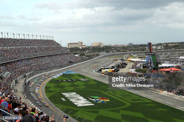 General view of the start of the NASCAR Cup Series 63rd Annual Daytona 500 at Daytona International Speedway on February 14, 2021 in Daytona Beach,...