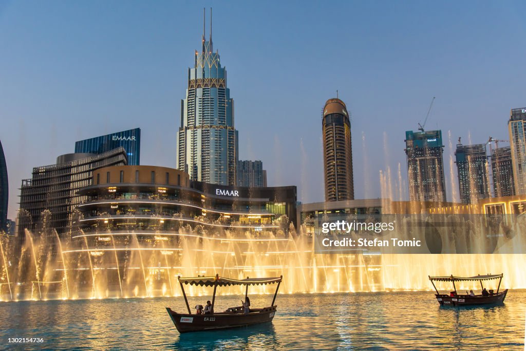 Dubai mall fountain show in front of Dubai mall in the UAE