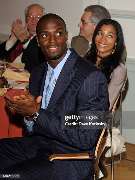 Plaxico Burress and wife Tiffany Glenn Burress attends the Brady Center to Prevent Violence honors and gala at the Bohemian National Hall on October...